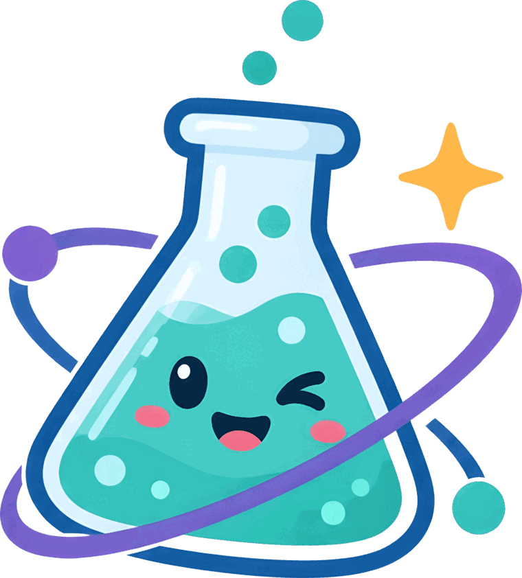 The SciPookie flask mascot, winking, circled by an orbit ring